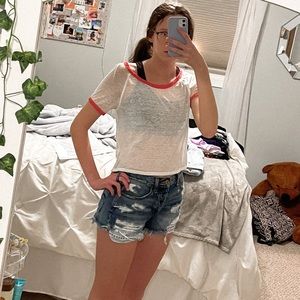 White rimmed red aero crop top